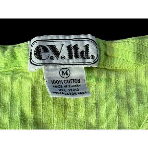 Vtg Women’s v neck tank top E.V. LTD With 2 Front Pockets Size M Lime Green - Picture 3 of 8